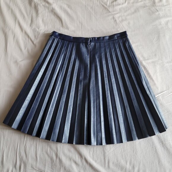 J. Crew Navy Pleated Pleather Skirt (2P) - Picture 4 of 11